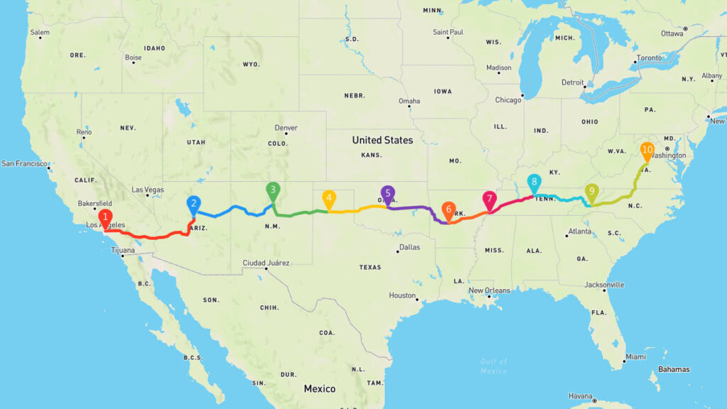 Southern Route Cross Country Road Trip Epic Adventure Geovea