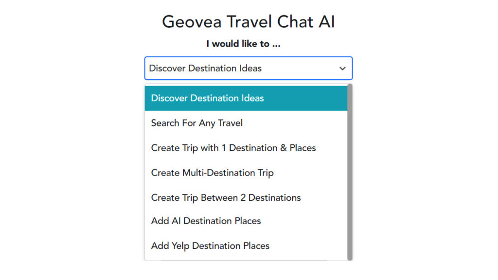 Geovea Travel Chatbot Options