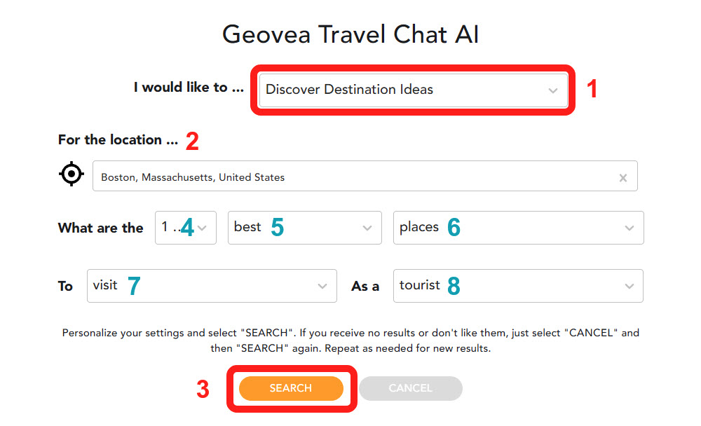 Discover Destination Ideas Chatbot - Geovea