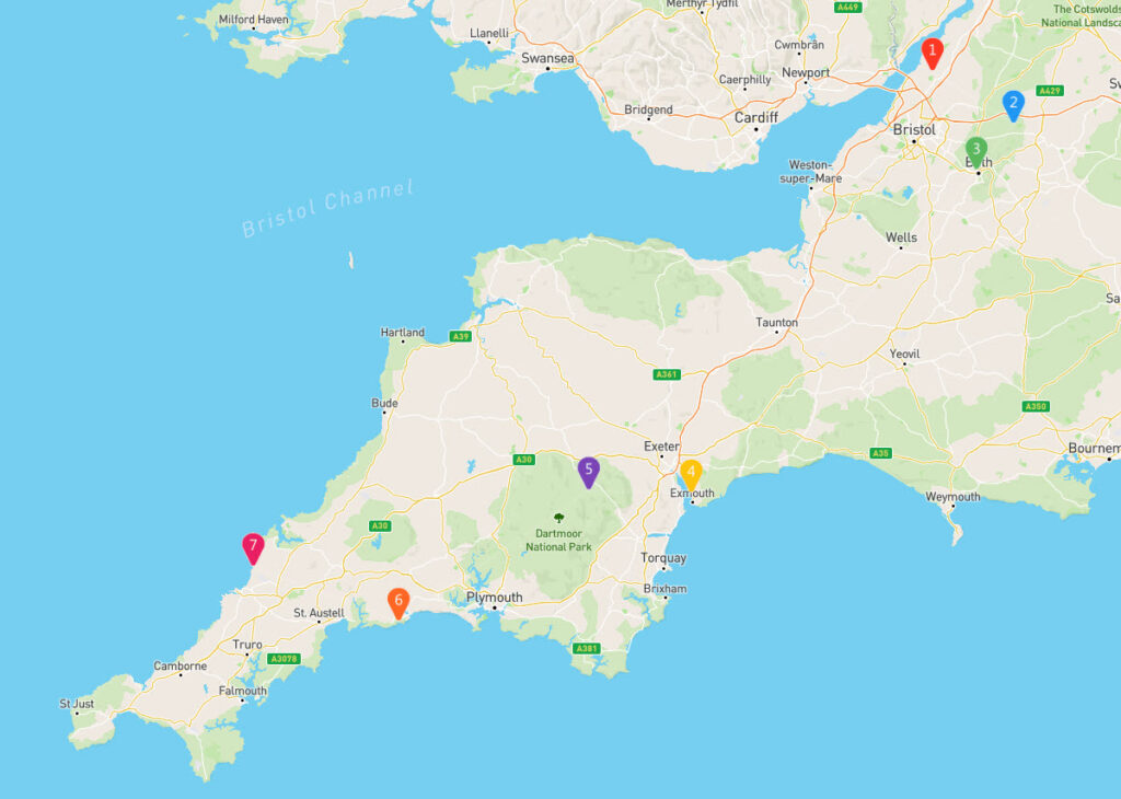 South West, England Luxury Travel Accommodations Map - GEOVEA