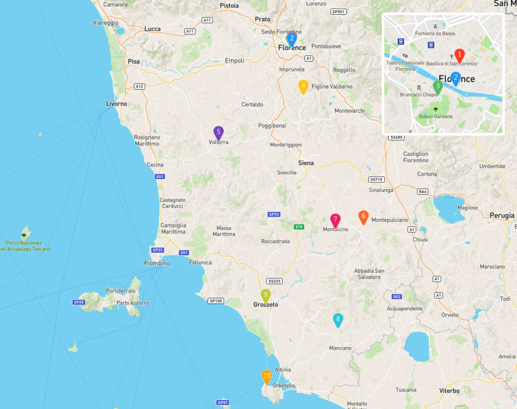 Tuscany Italy Luxury Travel Attractions Map - GEOVEA