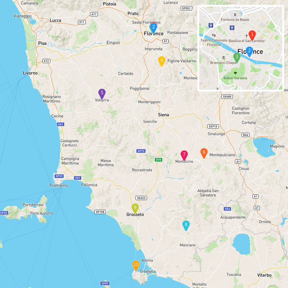 Tuscany Italy Luxury Travel Attractions Map - GEOVEA