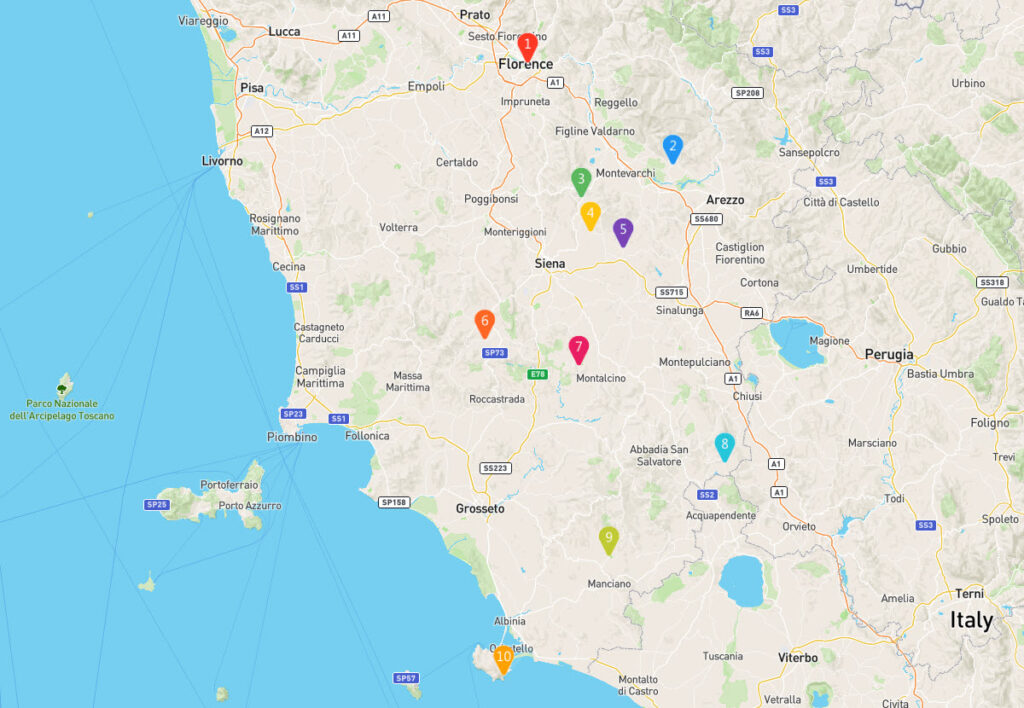 Tuscany, Italy Luxury Travel Accommodations Map - GEOVEA