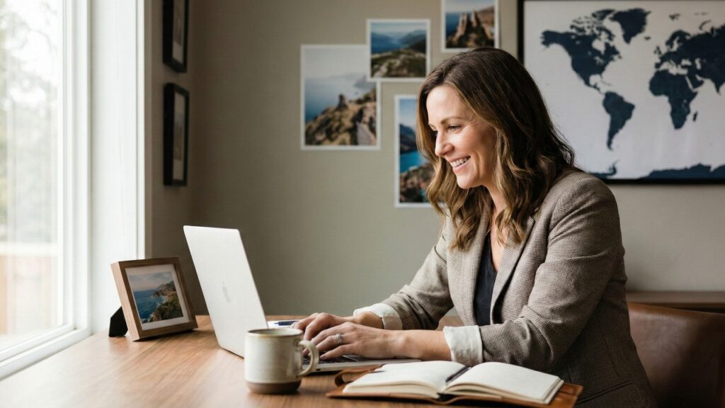 Infographic showing three key statistics for travel advisors using AI tools: 50 percent reduction in trip planning time, 2x faster client response times, and 3x increase in annual bookings